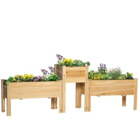 Outsunny Elevated Wood Planter Box Set of 3 Raised Garden Bed with Legs Liner for Vegetables Herbs Flowers Backyard Patio