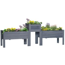 Outsunny Wood Raised Garden Bed Set of 3 with Legs Planter Box Gray for Vegetables Herbs Backyard Patio