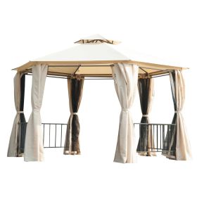 Outsunny 13' x 13' Party Tent, Hexagon Outdoor Canopy with Mesh Nettings & Curtains, Beige