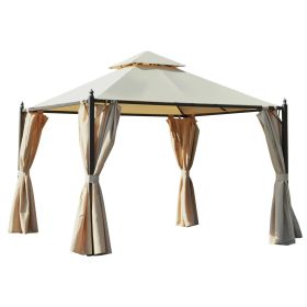 Outsunny 10x10 Beige Steel Gazebo Polyester Curtains Vented Roof Mosquito Netting