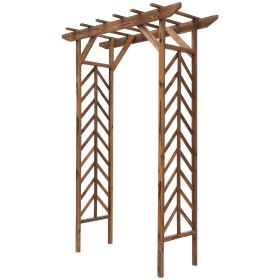 Outsunny Fir Wood Garden Arbor Arch Trellis Pergola Style Roof Climbing Vines Stained Wood 79 inch