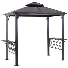 Outsunny Patio BBQ Canopy Gazebo 8.3ft with Shelves Hooks for Utensils Black Coffee