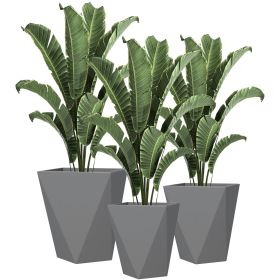 Outsunny Set of 3 MgO Tall Planters Indoor Outdoor Stackable Flower Pots with Drainage Holes for Garden Balcony Gray