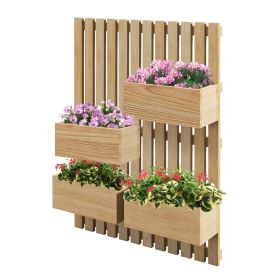 Outsunny Wall-Mounted Wood Planter Box with Trellis for Climbing Plants Outdoor Raised Garden Bed with Adjustable Height