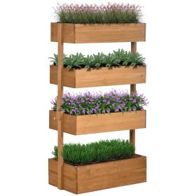 Outsunny Vertical Garden Planter, Wooden 4 Tier Planter Box, Self-Draining with Non-Woven Fabric for Outdoor Flowers, Vegetables and Herbs, Orang