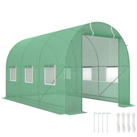 11.5' x 6.6' x 6.6' Walk-in Tunnel Greenhouse Garden Plant Seed Growing Warm House Outdoor Hot House w/ Roll Up Door, Windows, PE Cover Green