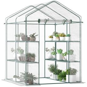 56" x 56" x 77" Walk-in Plant Greenhouse Portable Garden Flower Seed Warm House 8 Shelves Outdoor Plant Growth Hot House PVC Cover Transparent