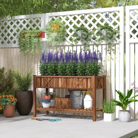 Raised Garden Bed, 47 X 22 X 31.5 In Elevated Wood Planter Box With Storage Shelf, Drainage Holes And Liner, Carbonized (Option: Carbonized)
