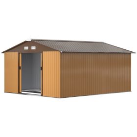 Garden Metal Shed, Storage Shed Utility Storage With Double Locking Doors For Bike, Yard Tools, Yellow (Color: Brown)