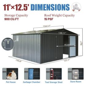 Storage Shed 11 X 12.5 With Galvanized Steel Frame  Windows, Outdoor Garden Shed Metal Utility Tool Storage Room With Lockable Door For Patio Dar (Option: Dark Gray)
