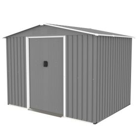 8x6 FT Outdoor Tool Storage Shed With Metal Foundation & Lockable Doors, All Weather Metal Sheds For Garden, Patio, Backyard, Lawn, Gray (Option: Gray)