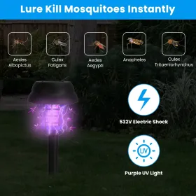 Solar Mosquito Zapper 4-Pack Dual Purple UV & White LED Modes, 532 V Electric Shock, Auto On Off, 800 MAh Rechargeable Battery, Waterproof Torch (Option: AS PIC)