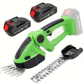 2-in-1 Handheld Hedge Trimmer, Cordless Grass Shear, 21V Electric Grass Trimmer & Shrubbery Trimmer (type: 2pcs Battery+1 charger+2 blade)