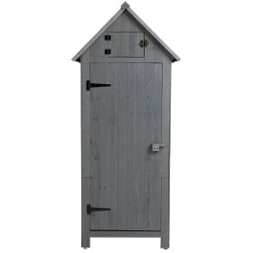 Outdoor Storage Cabinet Tool Shed Wooden Garden Shed 70.5H - Gray (Color: Grey)